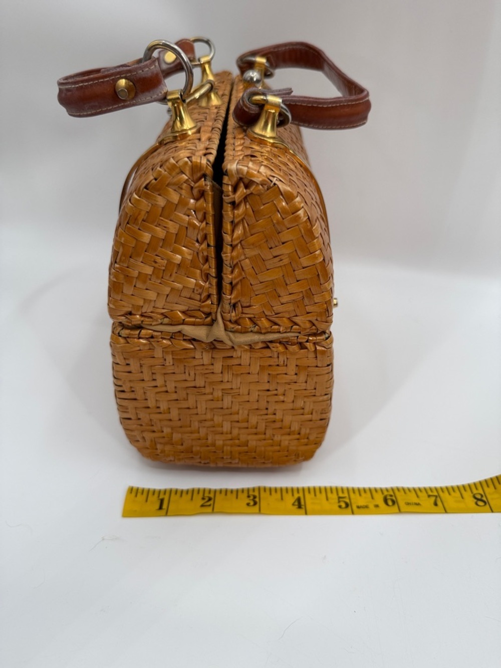 Vintage Rodo Italy Woven Wicker Straw Top-Handle Bag in Tan with Brown Handles - Picture 12 of 14